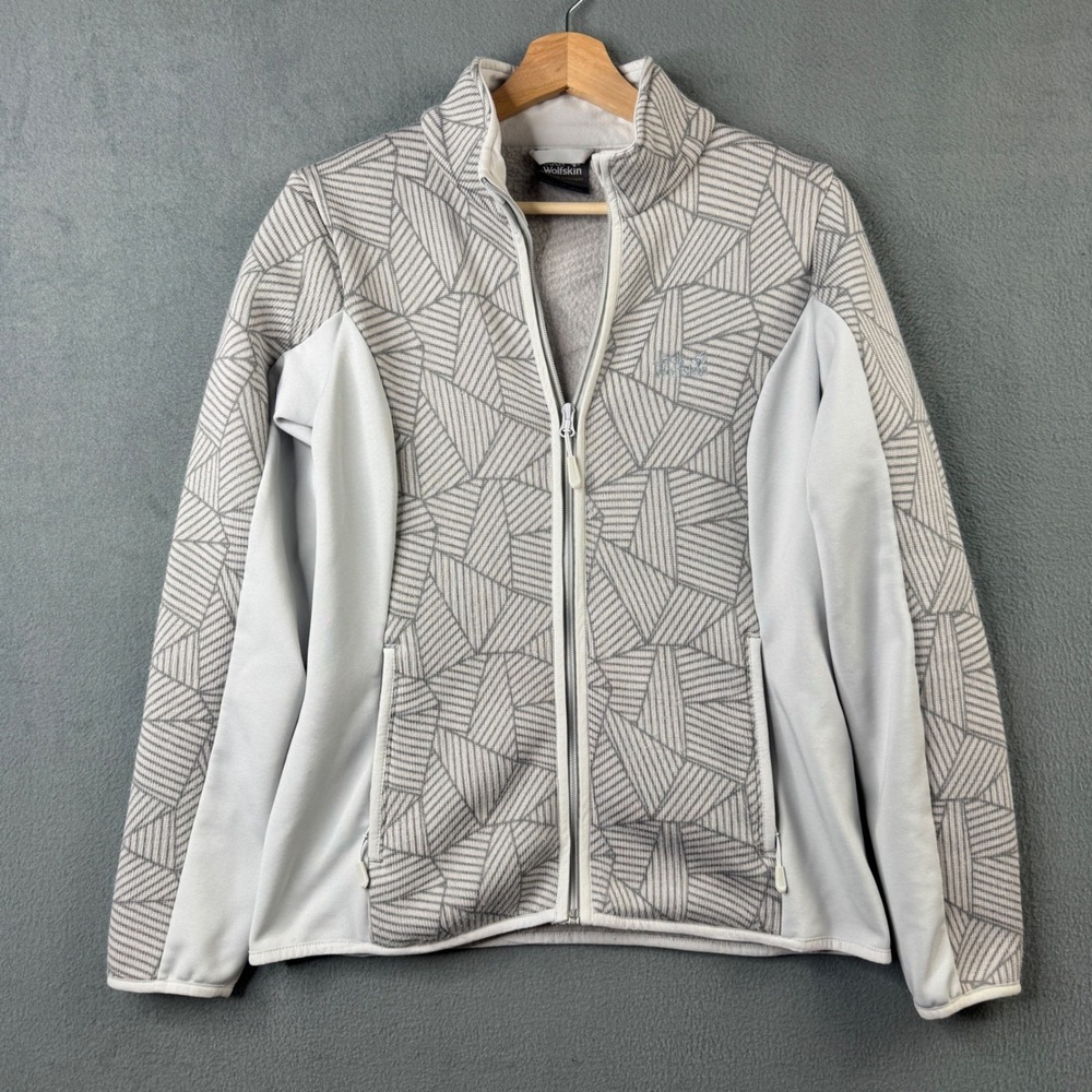 Jack Wolfskin Nanuk Dynamic Grey Geometric Full Zip Fleece Jacket Womens Size M